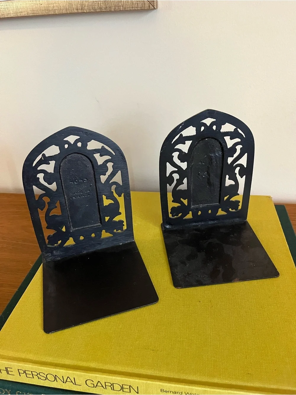 Decorative Brass Bookends with Enamel Inlay - Gold and Teal